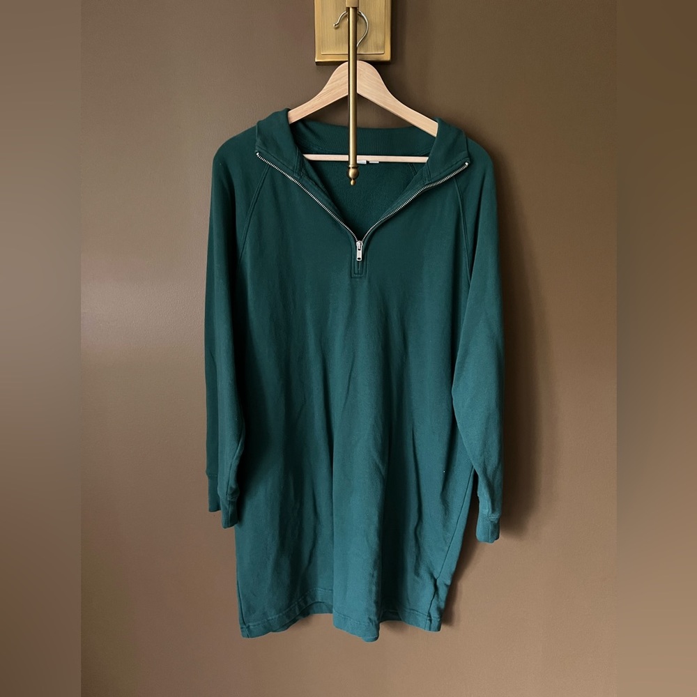 Gap Half-Zip Sweatshirt Dress in Emerald green size L